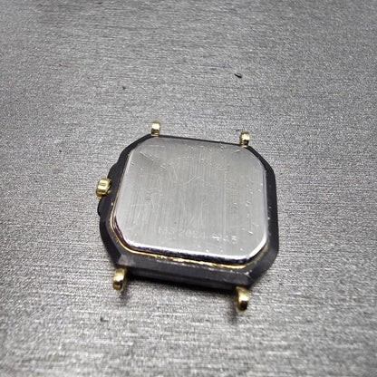 Hamilton Watch Women 22mm Black Dial Black Gold Tone Octagon VTG PARTS13