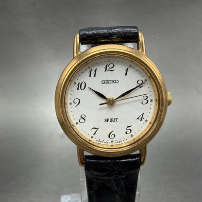 Seiko Spirit Watch Women 24mm White Dial Gold Tone Round 1F21-0H70 New Battery0