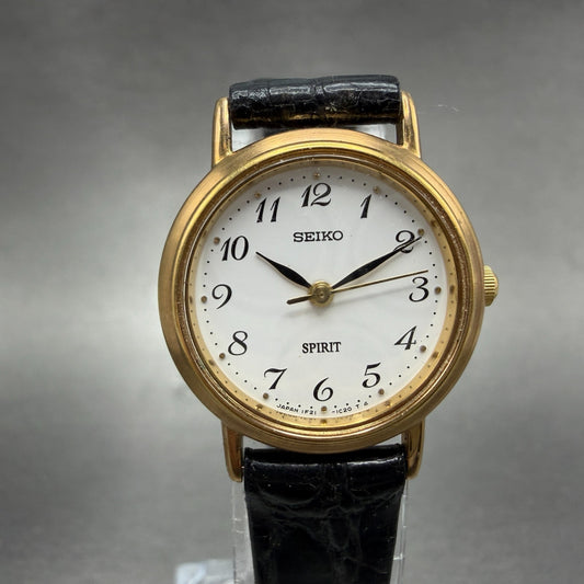 Seiko Spirit Watch Women 24mm White Dial Gold Tone Round 1F21-0H70 New Battery0