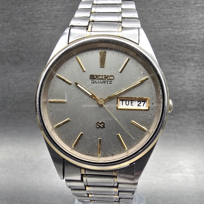 Seiko SQ Mens Watch 34mm Silver Dial Two Tone Daydate Round 8123-8009 New Batt0