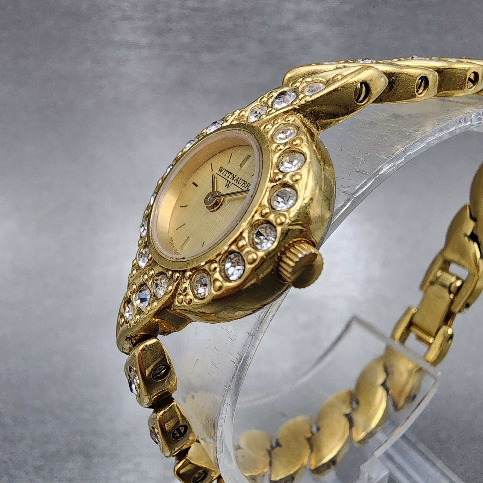 Wittnauer Watch Women 19mm Gold Dial Gold Tone Round Crystal Accents New Battery2