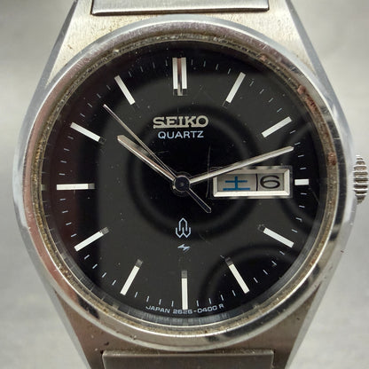 Seiko Watch Women 26mm Black Dial Silver Tone Daydate 2626-0050 New Battery VTG1
