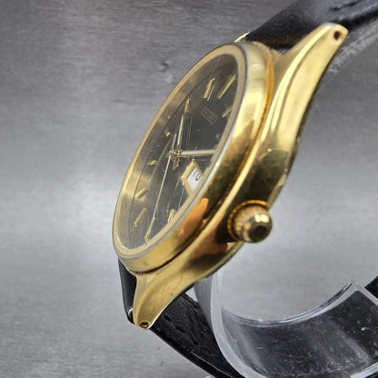 Seiko Watch Men 35mm Black Dial Gold Tone Daydate READ!!!! 7N43-8A99 New Battery2