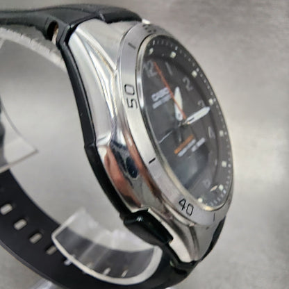 Casio Wave Ceptor Watch Men 43mm Black Dial Silver Tone Analog Digital  Solar3