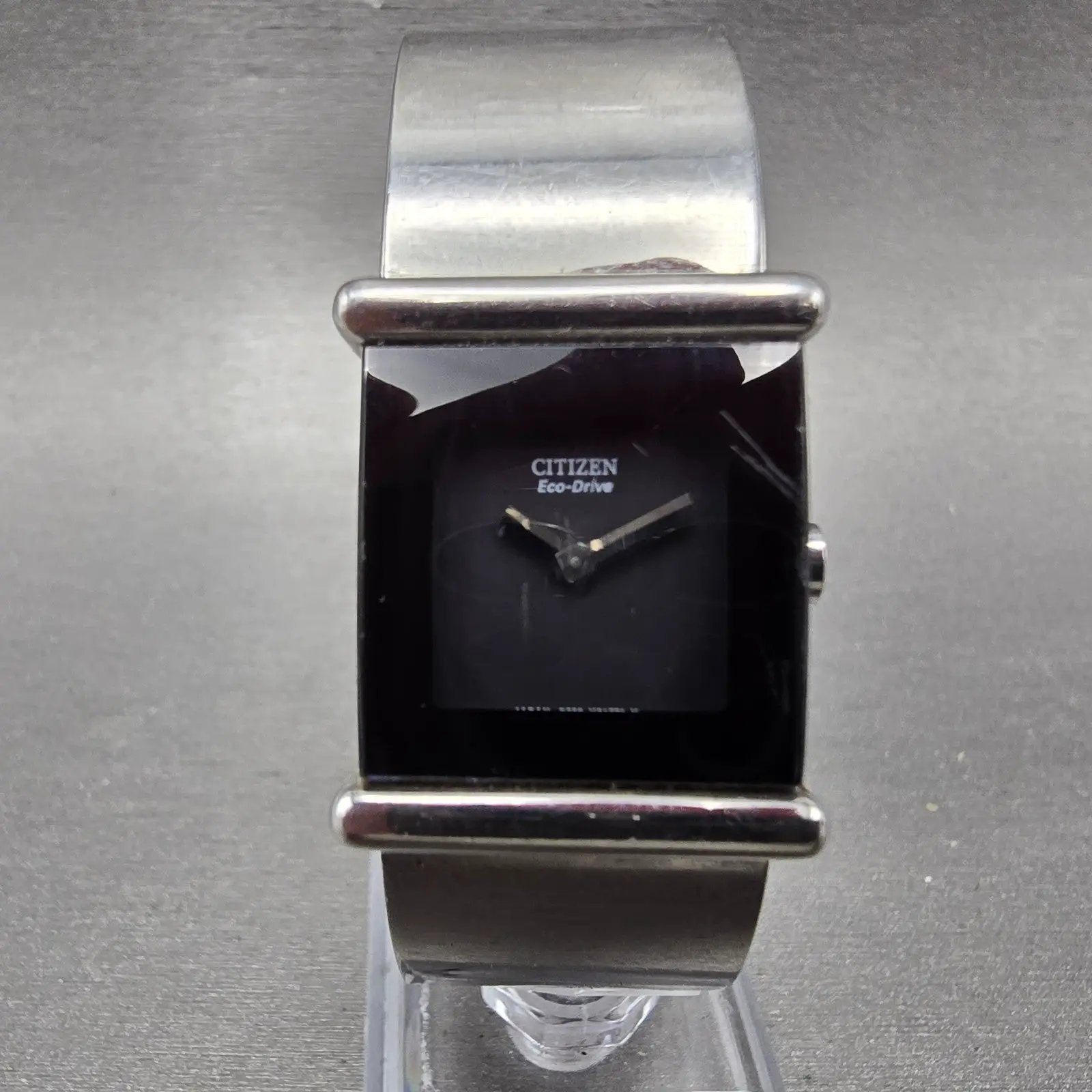 Citizen Eco-Drive Tank Watch Women 21mm Black Dial Silver Tone B020-Y70620 Runs0