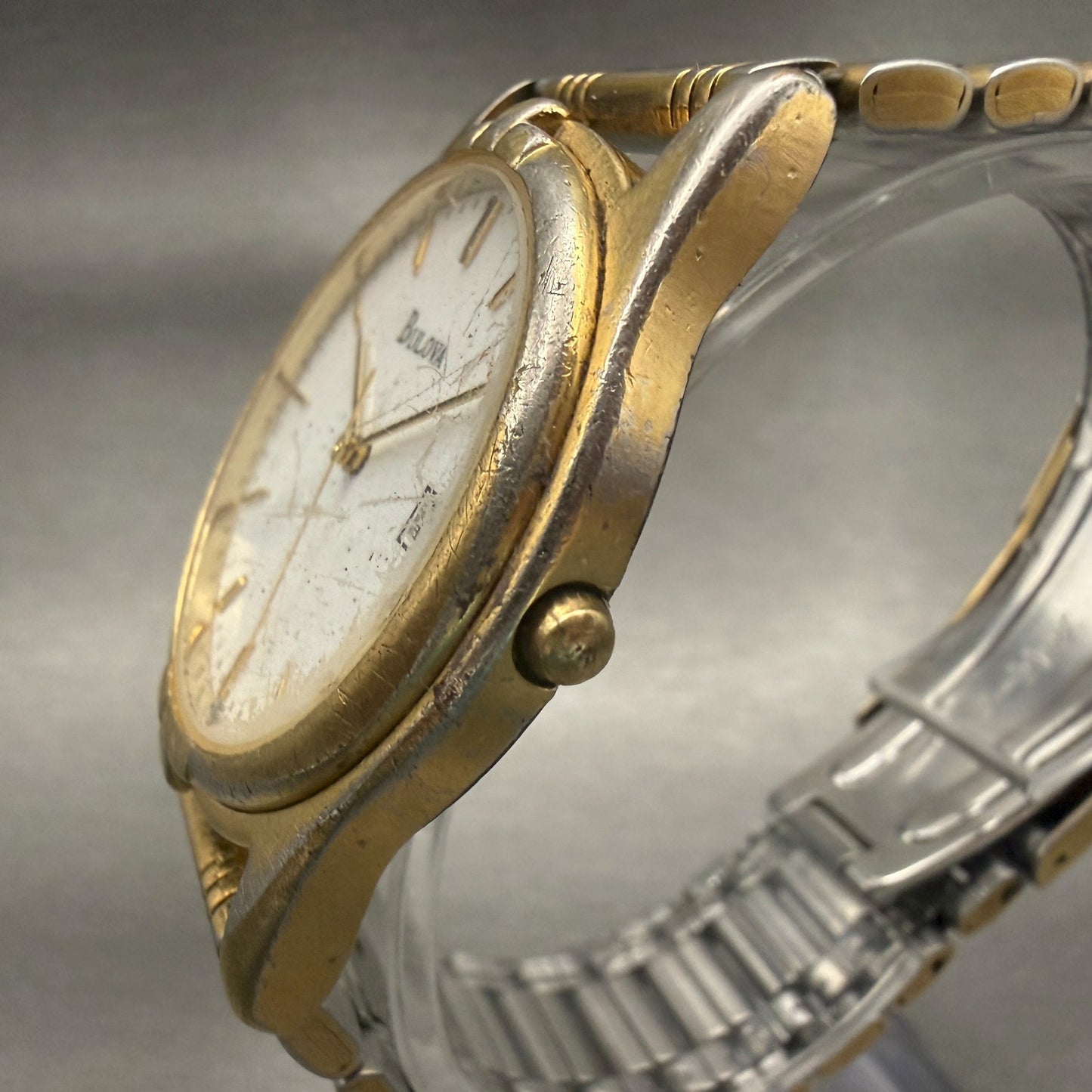 Bulova Watch Men 35mm White Dial Gold Tone Date Round Vintage New Batttery2