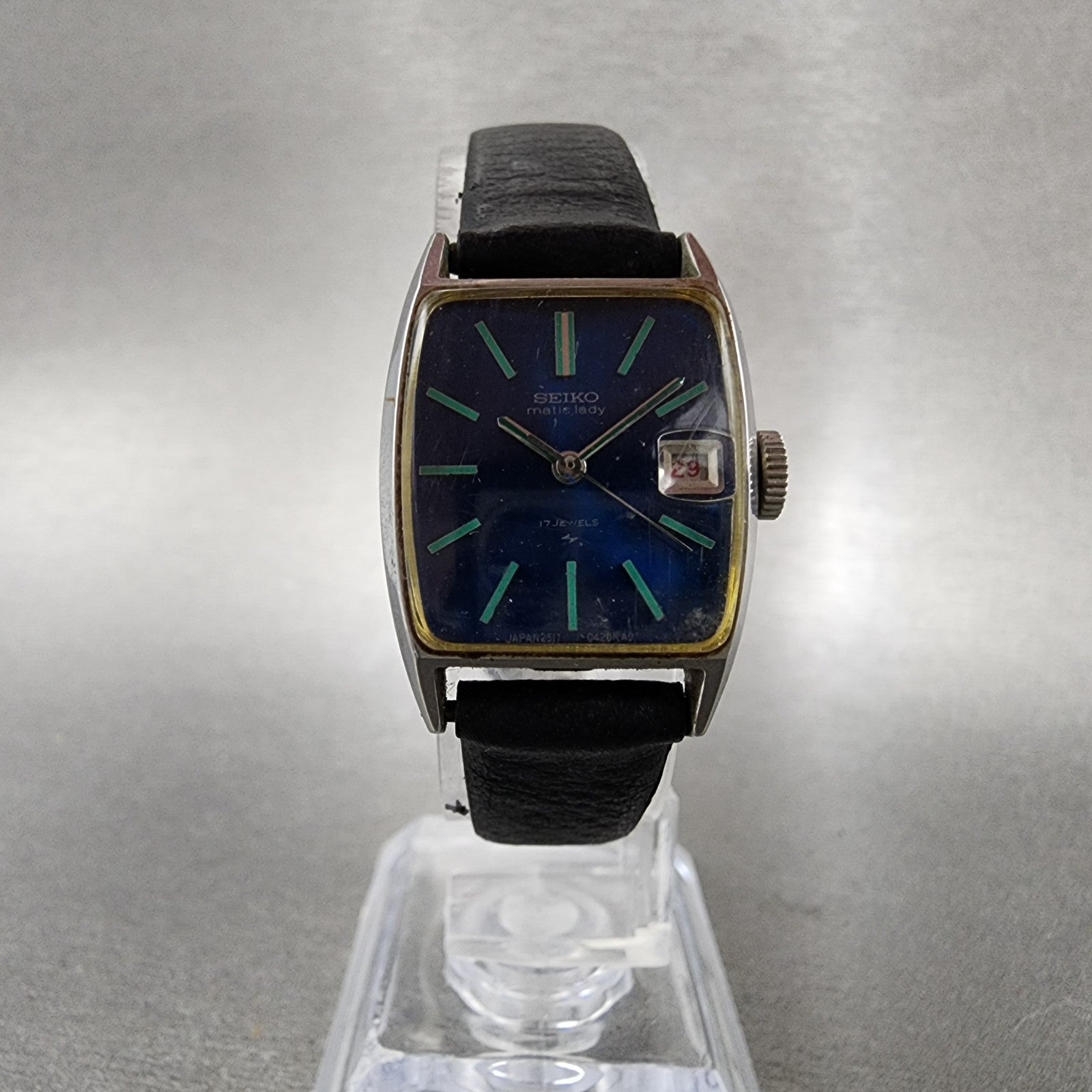 Seiko Matic Lady Tank Watch Women 20mm Blue Dial Steel Date 25173211 PARTS6