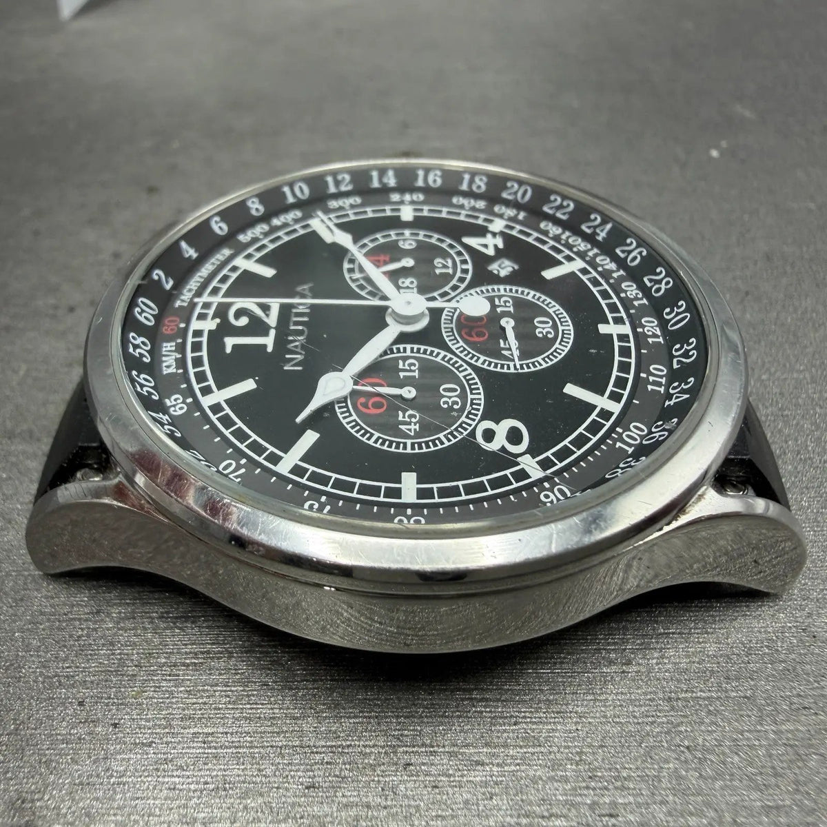 Nautica NSR-01 Chronograph Watch Men 44mm Black Dial Steel Date READ!!! New Batt3