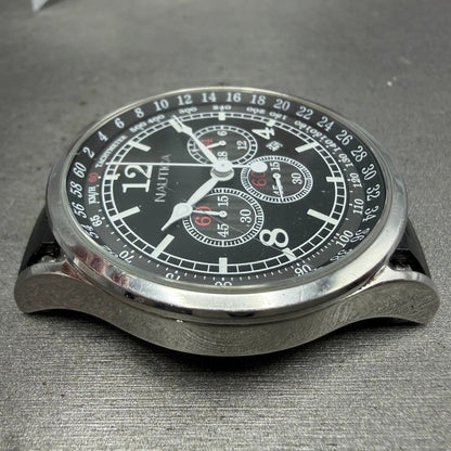 Nautica NSR-01 Chronograph Watch Men 44mm Black Dial Steel Date READ!!! New Batt3