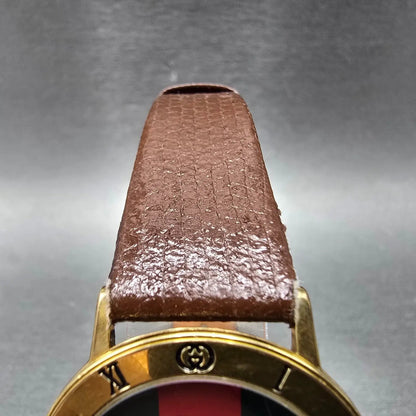 Gucci 3001M Watch Men 33mm Red & Green Dial Gold plated Round New Battery VTG4