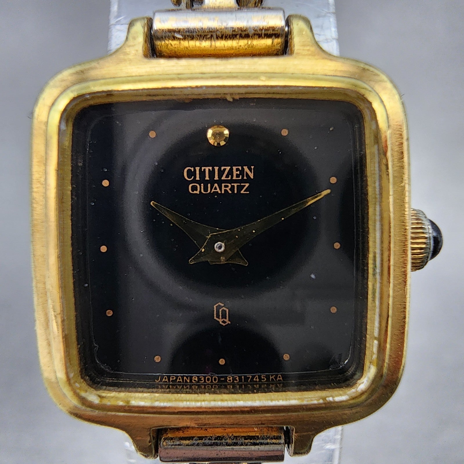 Citizen CQ Watch Women 19mm Black Dial Gold Tone Square 4831284 New Battery1