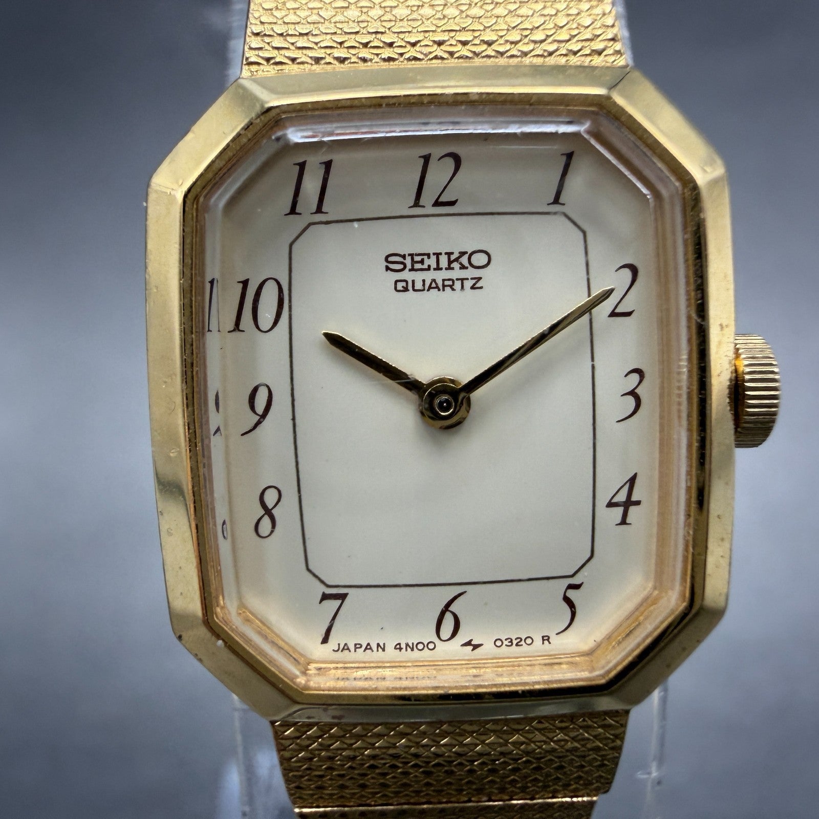 Seiko Watch Women 17mm Cream Dial Gold Tone Octagon 4N00-5139 New Batt Vintage1