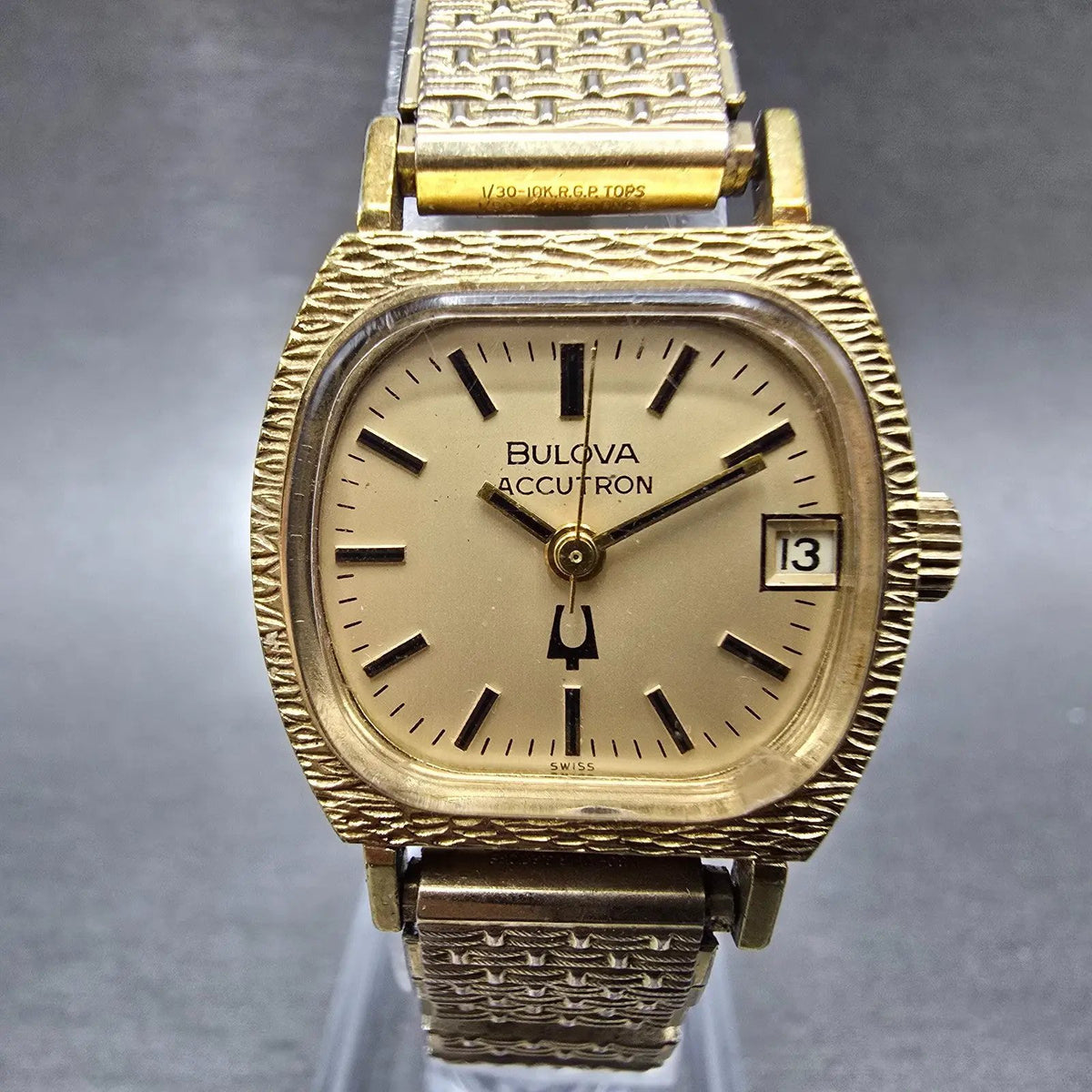 Bulova Accutron Watch Women 23mm Gold Dial 10K Gold Plated Rectangle New Battery0