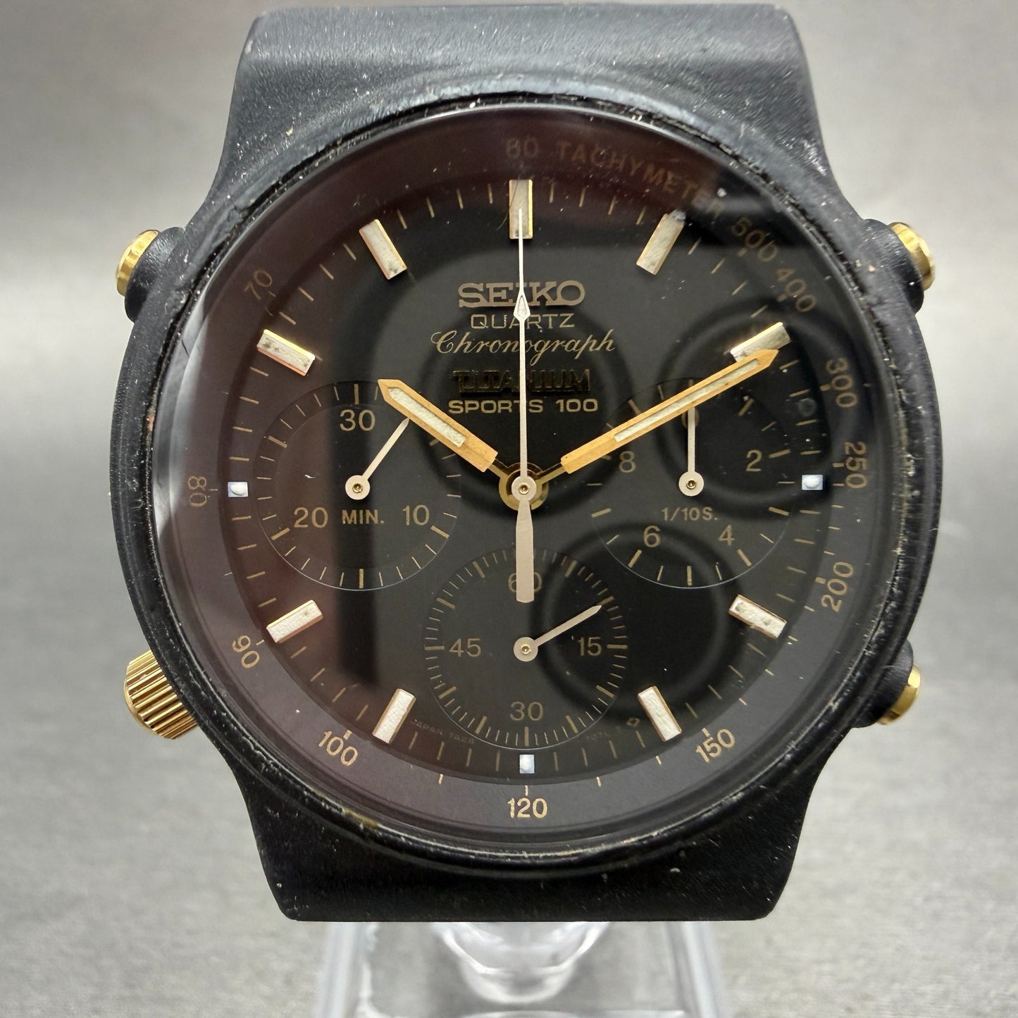 Seiko Chronograph Sport 100 Watch Men 39mm Black Dial Black Tone Titanium NewBat0