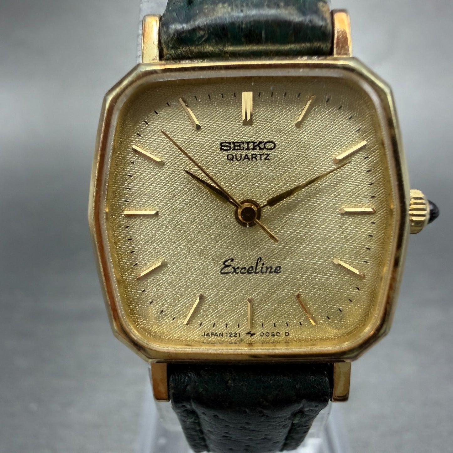 Seiko Exceline Watch Women 21mm Gold Dial Gold Tone Hexagon 1221-5010 New Batt 41