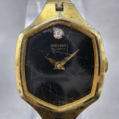 Seiko Watch Women 18mm Black Dial Gold Tone Hexagon 14005319 New Battery1