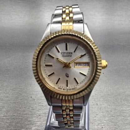 Citizen CQ Watch Women 25mm Silver Dial Two Tone Daydate 1002-R15119 New Battery0