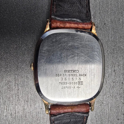 Seiko Watch Men 32mm Gold Dial Gold Tone Daydate Rectangle 7433-5030 New Battery10