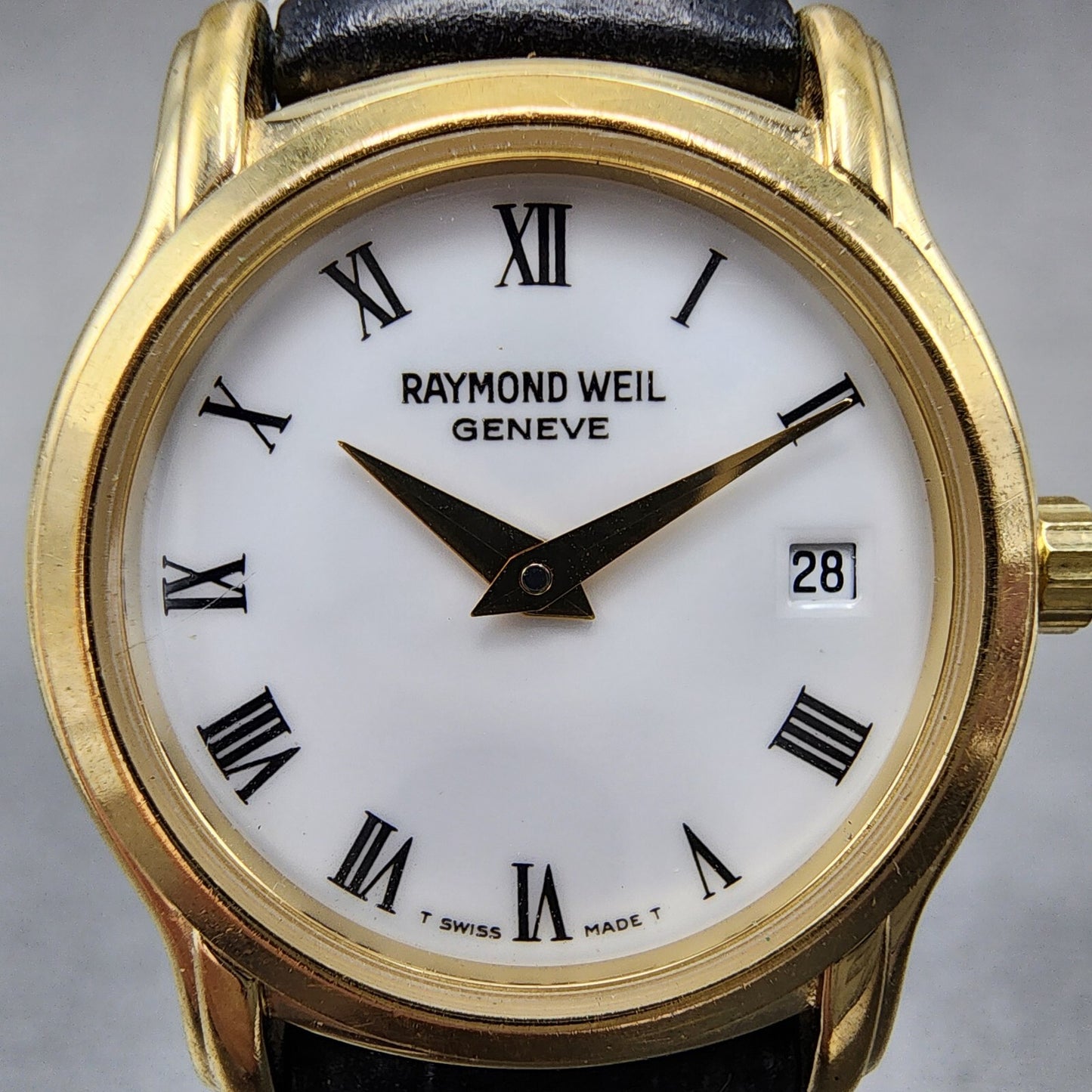 Raymond Weil Watch Women 24mm White Dial Gold Dial Date 5369 New Battery1