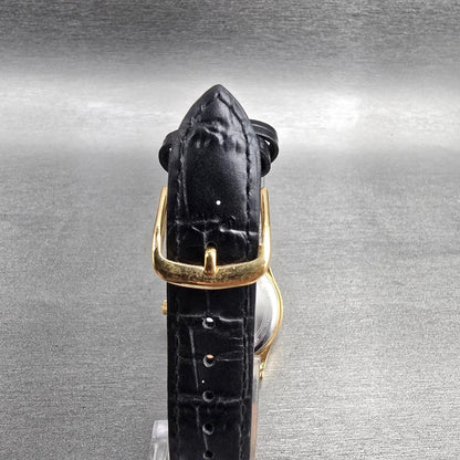 Bulova Watch Women 30mm Black Dial Gold Tone Diamond Accent Round 97Y01 New Batt7