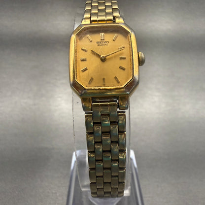 Seiko Watch Women 17mm Gold Dial Gold Tone Rectangle V400-5608 New Battery5