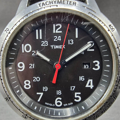 Timex Weekender Watch Men 40mm Black Dial Silver Tone Date T2N639 New Battery1