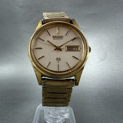 Seiko SQ Watch Men 35mm Champagne Dial Gold Tone Daydate READ!! 6923-7009 NewBat5