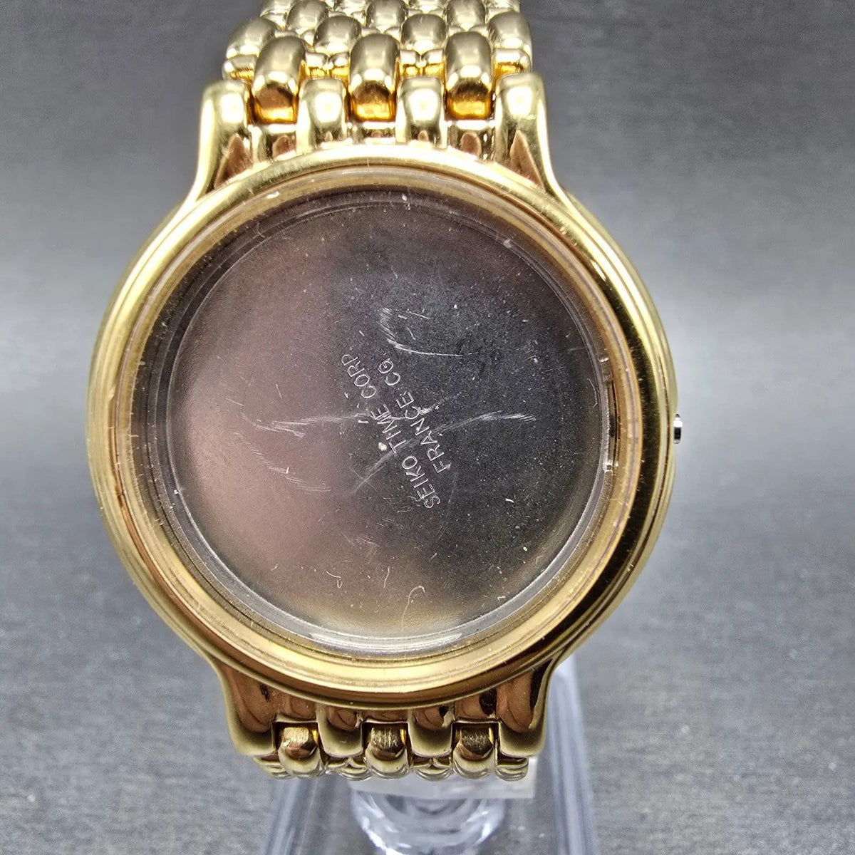 Seiko 7N29-F070 Watch Case & Bracelet Gold Tone Round 33mm W/Crystal Vintage0