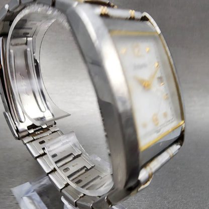 Bulova Tank Watch Men 27mm White Dial Two Tone Date Rectangle 98G85 New Battery