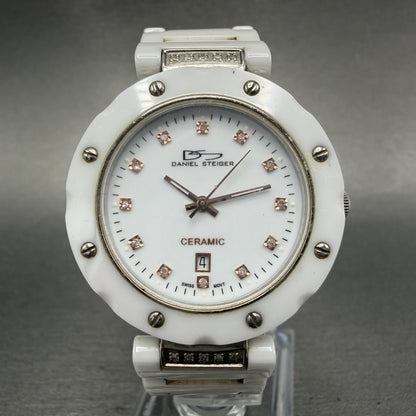Daniel Steiger Watch Women 35mm White Dial Steel Ceramic Date 8092L New Battery0
