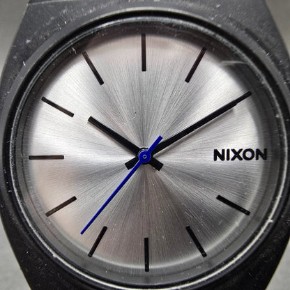 Nixon Time Teller Watch Men 37mm Silver Dial Black Round Bracelet New Battery1
