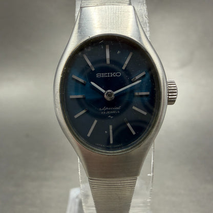 Seiko Special Watch Women 19mm Blue Dial Silver Tone Oval 1140-7170 Runs0