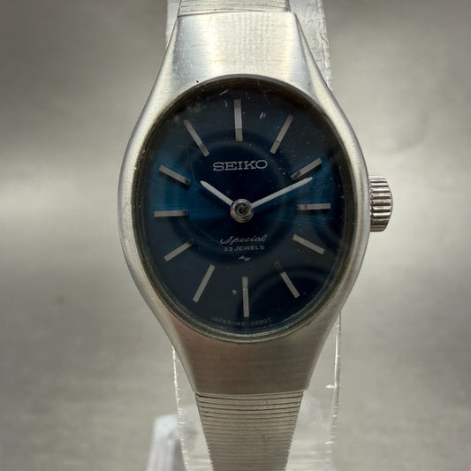Seiko Special Watch Women 19mm Blue Dial Silver Tone Oval 1140-7170 Runs0