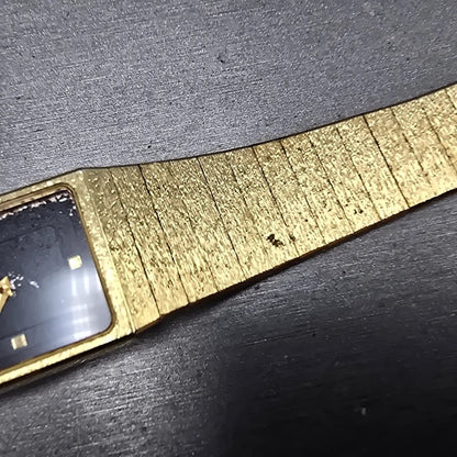 Bulova Tank Watch Men 24mm Black Dial Gold Tone Rectangle Diamond PARTS NO BACK8