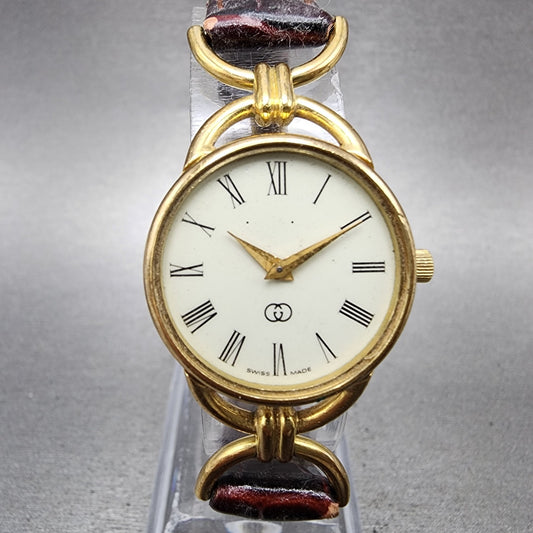 Gucci 6000L Watch Women 23mm Gold Dial Gold Plated READ!!!!! Leather New Battery0