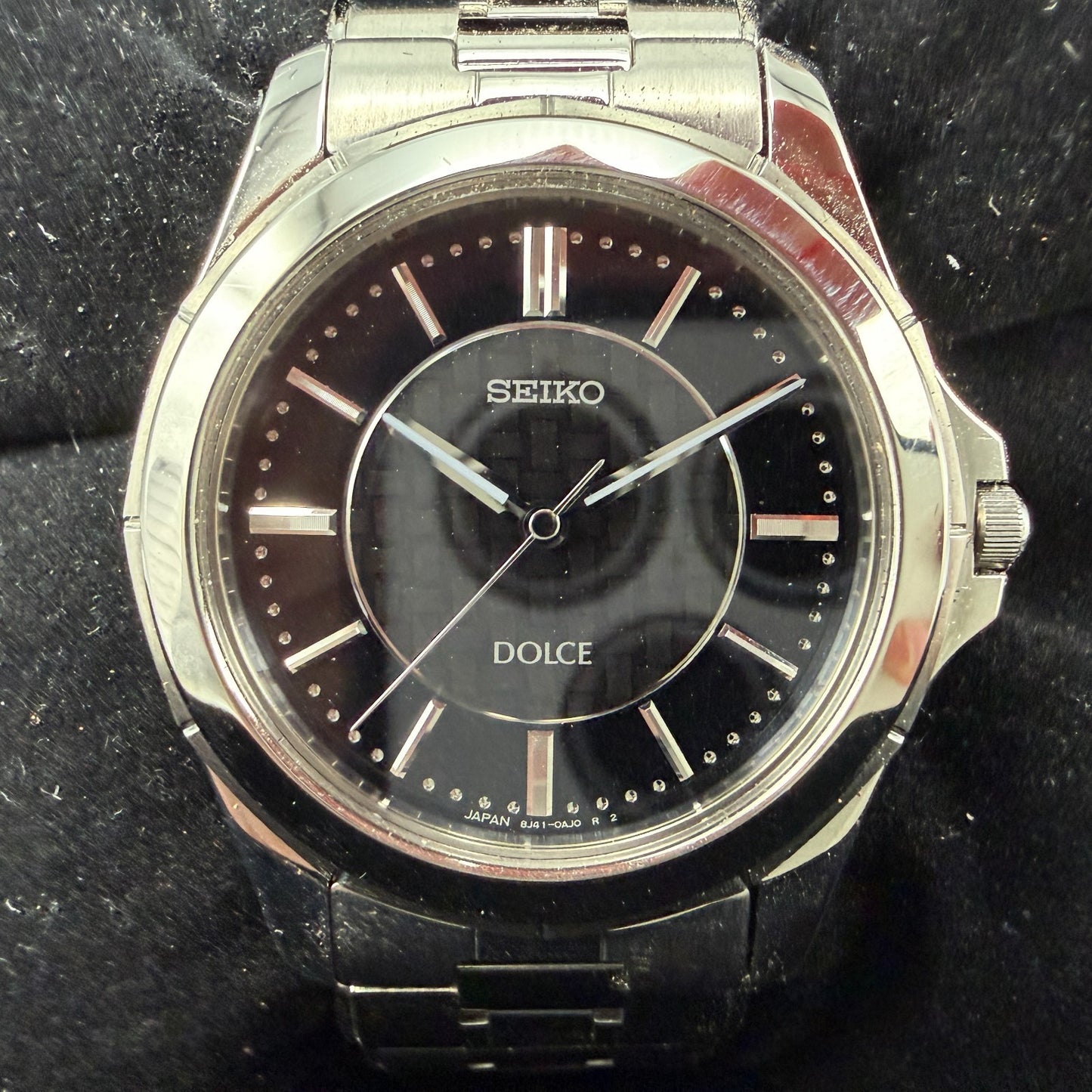 Seiko Dolce Watch Men 35mm Black Dial Silver Tone Round 8J41-0AF0 New Battery1