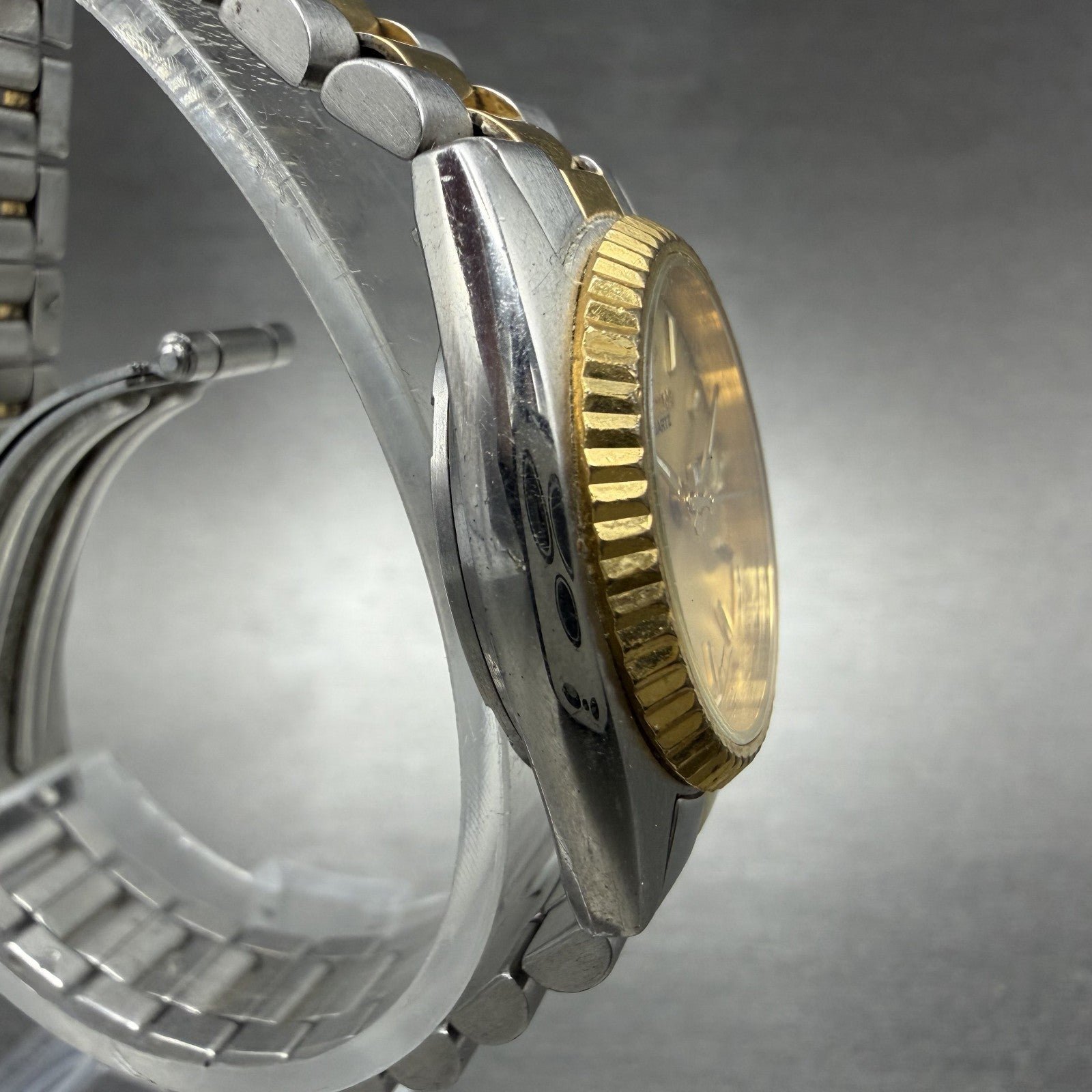 Seiko Watch Women 24mm Gold Dial Two Tone Daydate Round 7n83-0041 New Battery 593