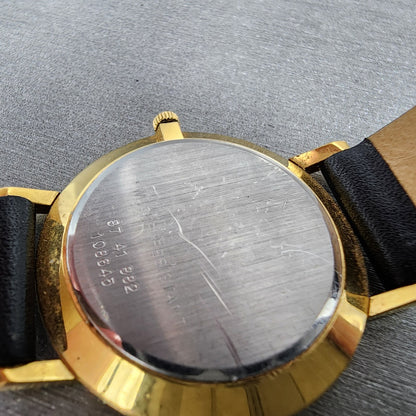 Movado Museum Watch Men 31mm Black Dial Gold Tone Leather Band 87 41 882 PARTS10