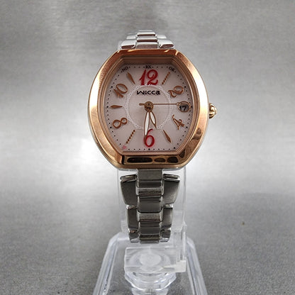 Citizen Wicca Watch Women 25mm Pink Dial Two Tone Date Atomic H0F8R007840 Works7