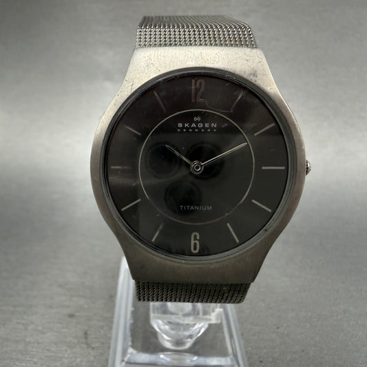 Skagen Watch Men 34mm Gray Dial Titanium Round Mesh Band 233LTTM New Battery0