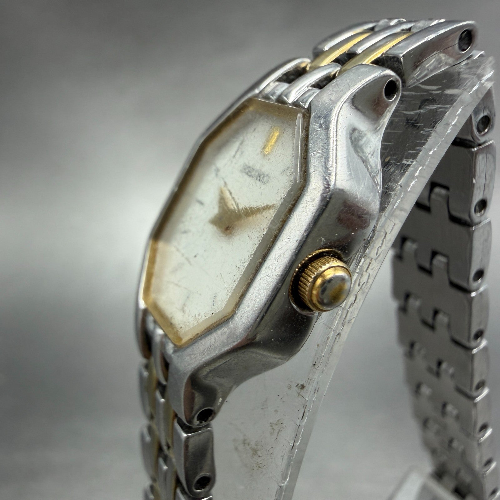 Seiko Watch Women 16mm White Dial Two Tone Octagon 1N00-0GV0 New Battery VTG 213