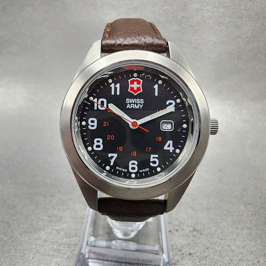 Victorinox Swiss Army Garrison Watch Womens 34mm Black Dial Silver Tone Date ABC0