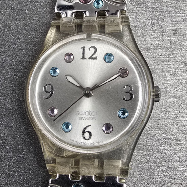 Swatch Menthol Tone Watch Women 25mm Silver Dial Clear Case LK292G New Battery 51