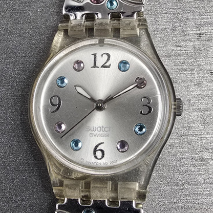 Swatch Menthol Tone Watch Women 25mm Silver Dial Clear Case LK292G New Battery 51