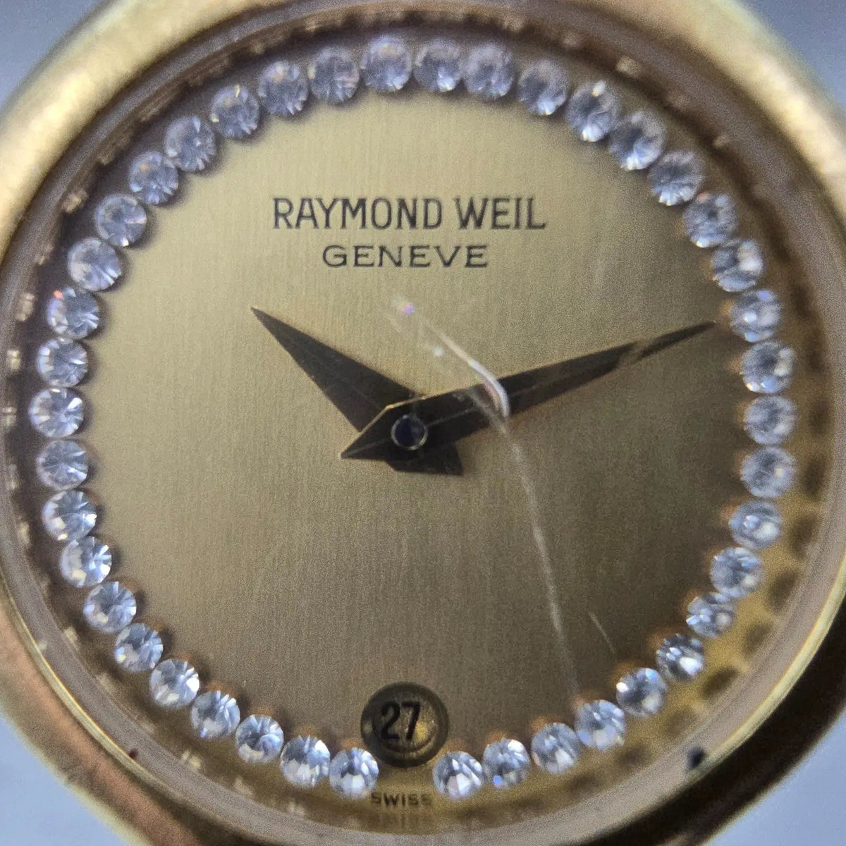 Raymond Weil Watch Women 24mm Gold Dial Gold Plated Round 5355 New Battery1