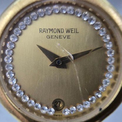 Raymond Weil Watch Women 24mm Gold Dial Gold Plated Round 5355 New Battery1