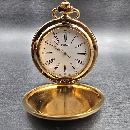 Pulsar Pocket Watch Men 46mm White Dial Gold Tone V701-0B60 New Battery0