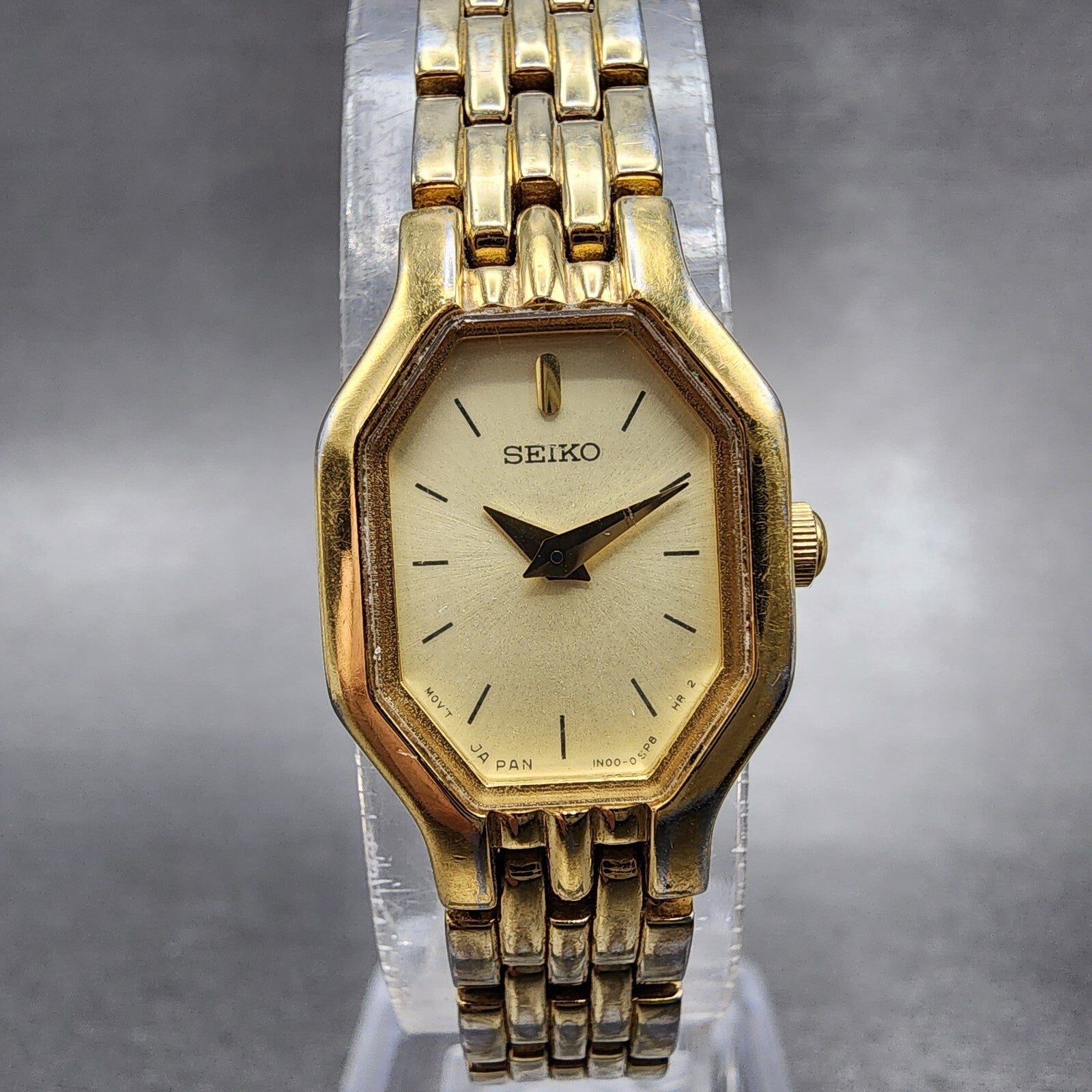 Seiko Watch Women 16mm Champange Dial Gold Tone Hexagon 1N000GT0 New Battery1