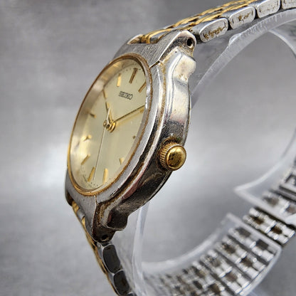 Seiko Watch Women 24mm Chamapge Dial Two Tone Round V7012b90 New Battery2