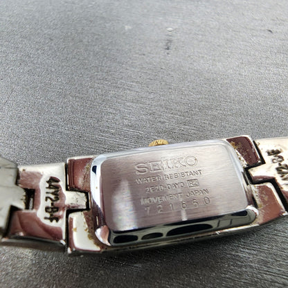 Seiko Tank Watch Women 13mm Black Dial Two Tone Rectangle 2E200AY0 New Battery9
